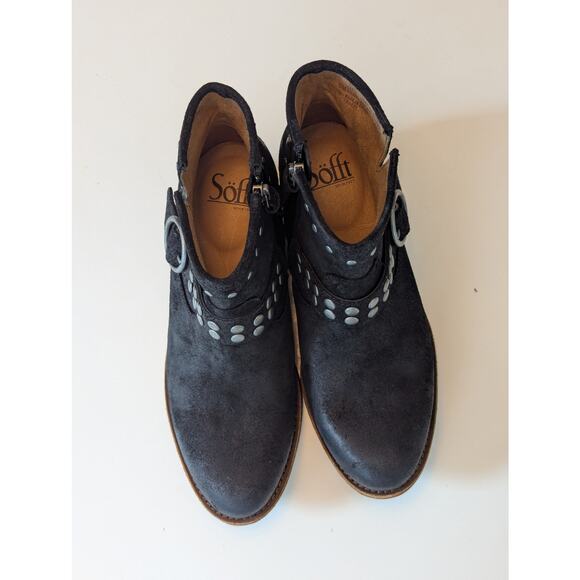 NWOT Sofft Allene II Suede Leather Black Studded Cowboy Boots Bootie Side Zip 6M - Picture 6 of 9